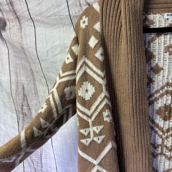 Old Navy Brown White Tribal Aztec Open Front Cardigan Sweater Womens Size S - Picture 5 of 6